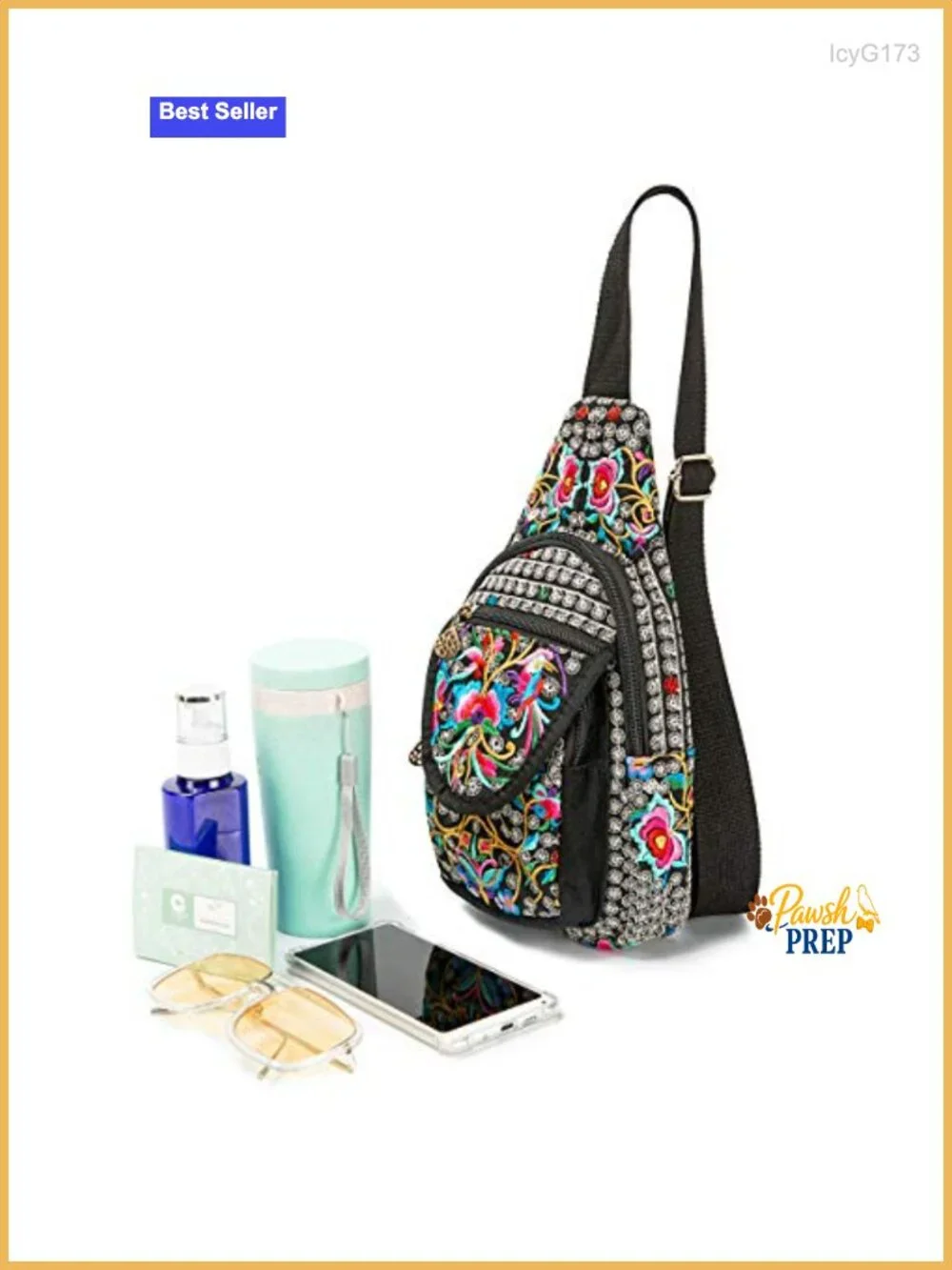 Embroidered Canvas Sling Backpack Crossbody Bag for Women Travel Daypack